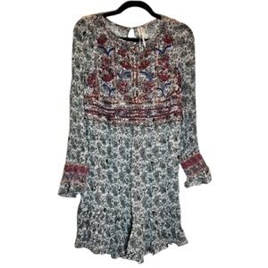 Anthropologie Giselle Embroidered Beaded Chiffon Floral Boho Mini Dress Size 12